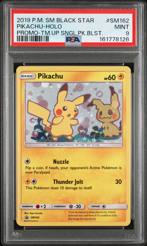 Pokémon Pikachu Holo Promo #SM162 (2019) – PSA 9 Mint | Sun & Moon Black Star Promo (Team Up Blister)