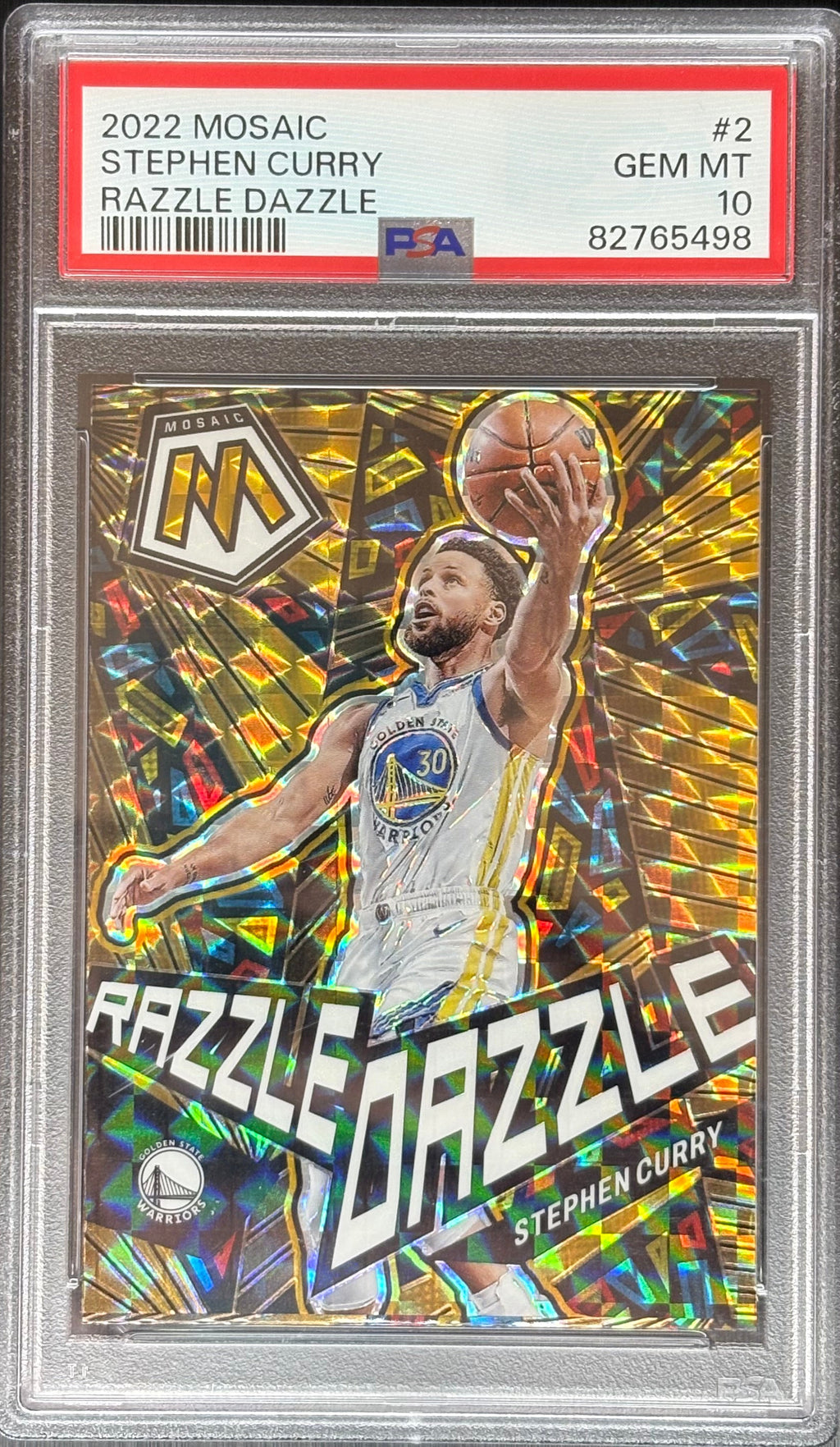 2022 Panini Mosaic Basketball Stephen Curry Razzle Dazzle #2 – PSA 10 GEM MINT