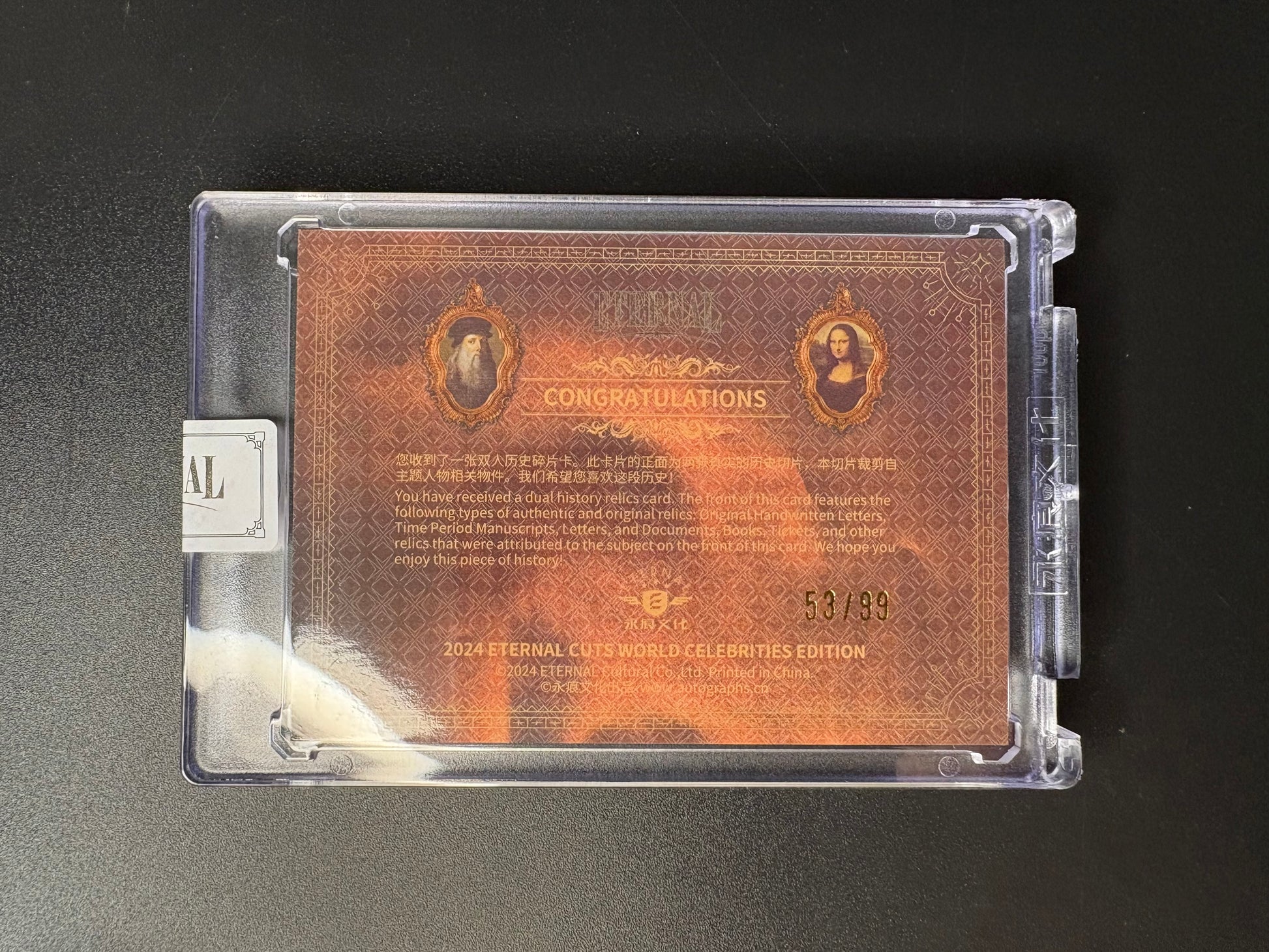 Dual History Relic Card /99 – da Vinci & Mona Lisa – Eternal Cuts 2024