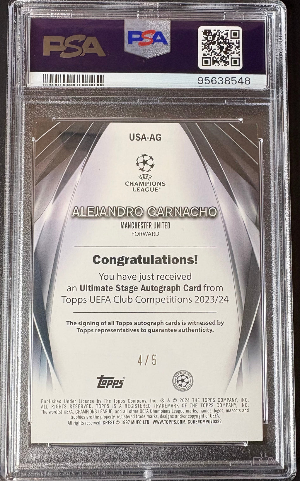 Alejandro Garnacho Autograph #4/5 - Topps UEFA 2023-24 Ultimate Stage