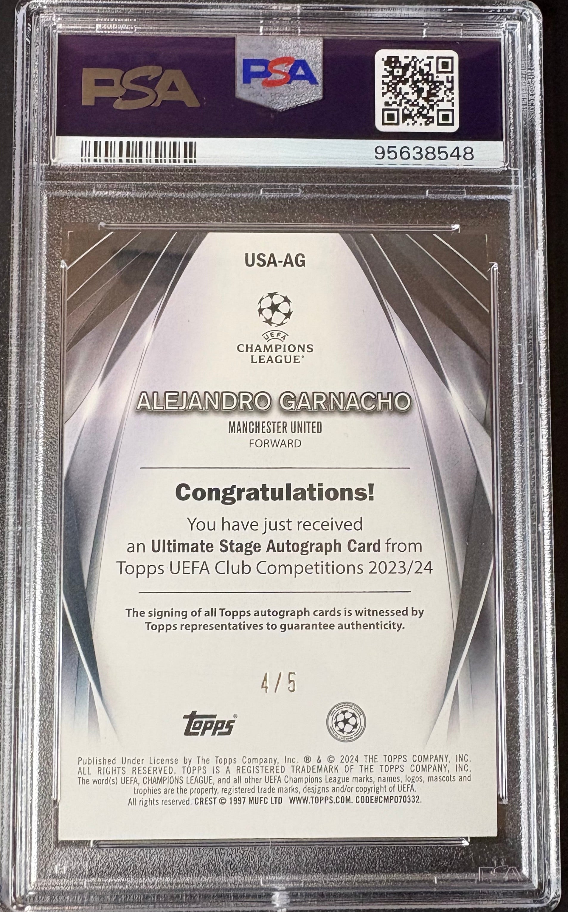 Alejandro Garnacho Autograph #4/5 - Topps UEFA 2023-24 Ultimate Stage