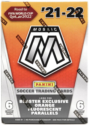 2021/22 Panini Mosaic Road to FIFA World Cup Soccer 6-Pack Blaster Box (Orange Fluorescent Parallels)