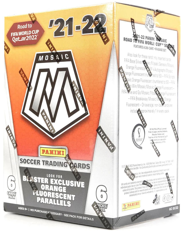 2021/22 Panini Mosaic Road to FIFA World Cup Soccer 6-Pack Blaster Box (Orange Fluorescent Parallels)