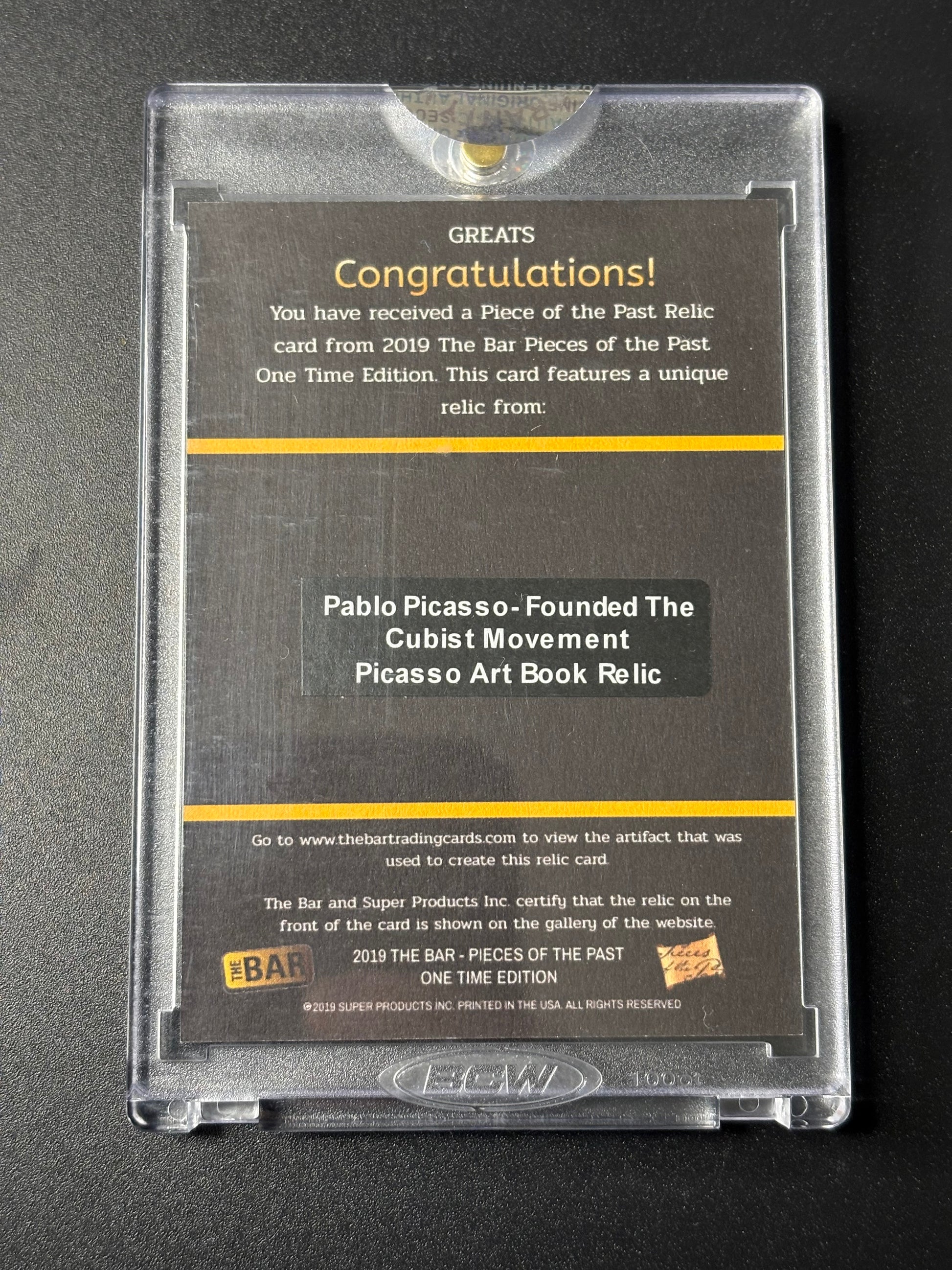 Pablo Picasso Relic Card 1/1 – Greats Edition – Kunst Sammelkarte
