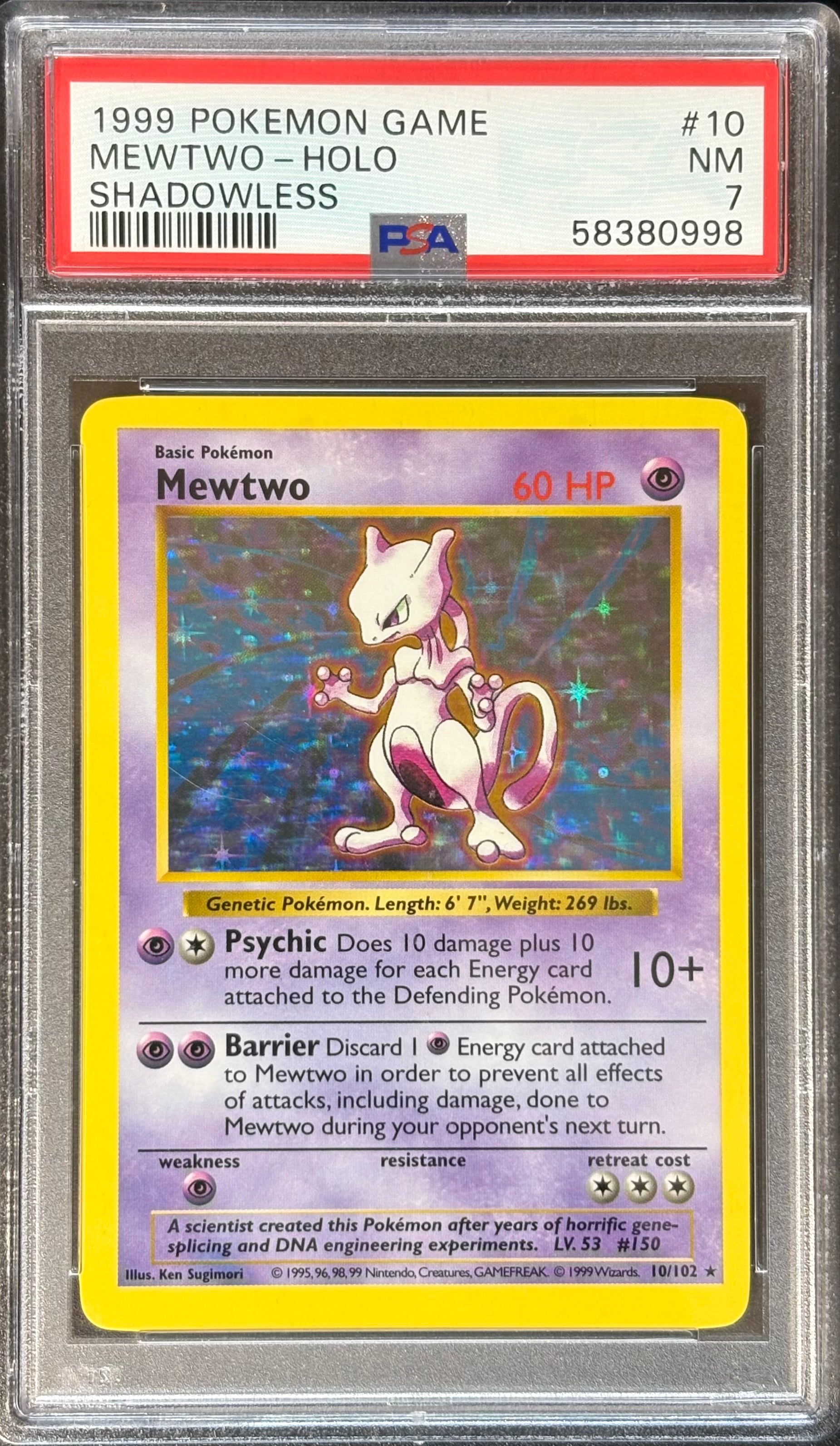 1999 Pokemon Base Set Shadowless Mewtwo Holo #10 – PSA 7 Near Mint (Graded)