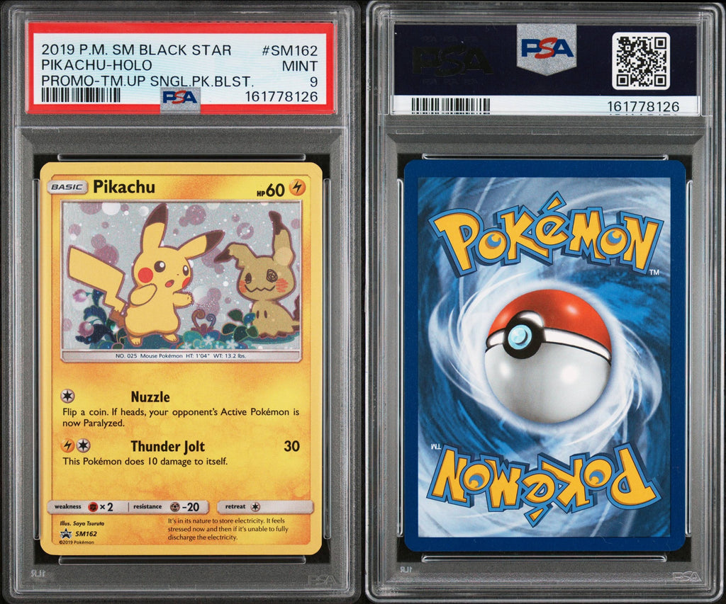 Pokémon Pikachu Holo Promo #SM162 (2019) – PSA 9 Mint | Sun & Moon Black Star Promo (Team Up Blister)