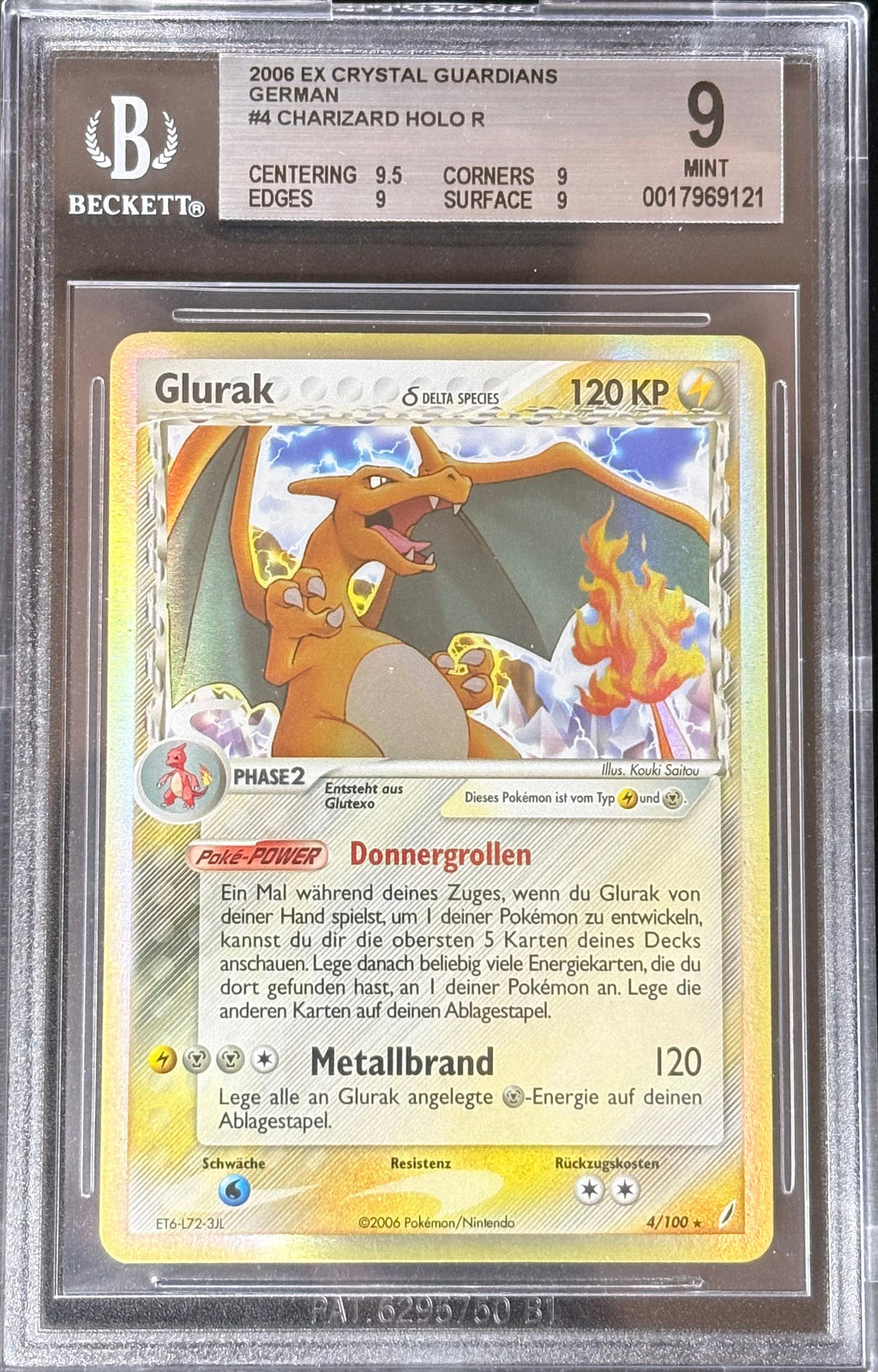Glurak Holo R – EX Crystal Guardians #4/100 – Deutsch – Beckett Mint 9 – Pokémon 2006