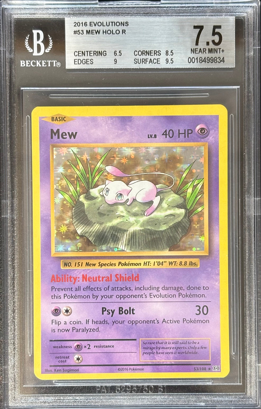 Pokemon Mew Holo #53 – XY Evolutions (2016) – BGS 7.5 Near Mint+