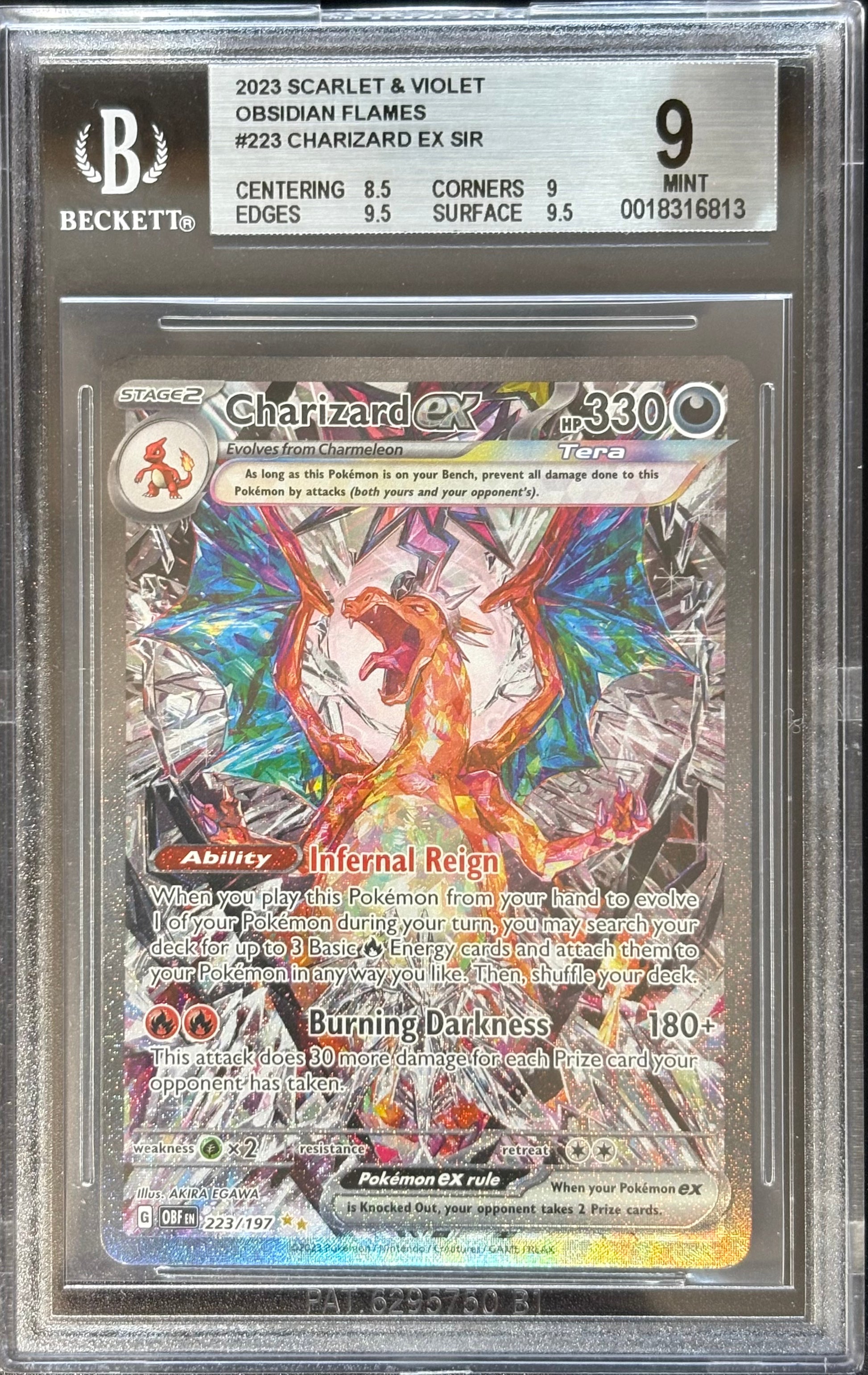 2023 Pokemon Scarlet & Violet Obsidian Flames Charizard ex SIR #223 – BGS 9 Mint (Subgrades)