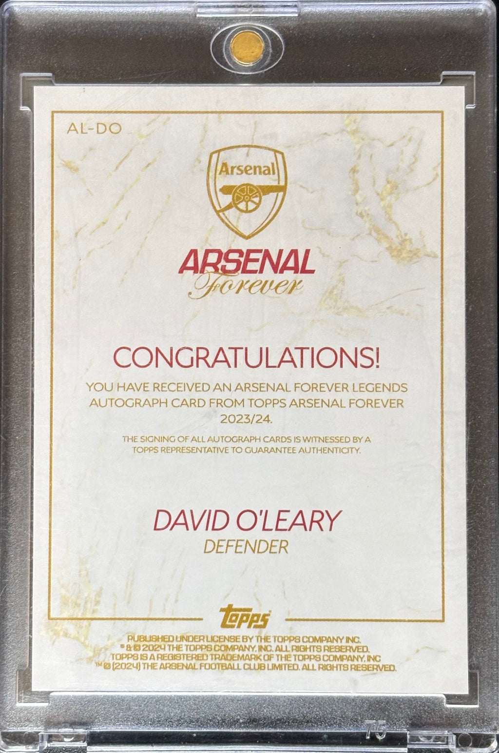 David O'Leary /75 - Topps Arsenal Forever 2023/24