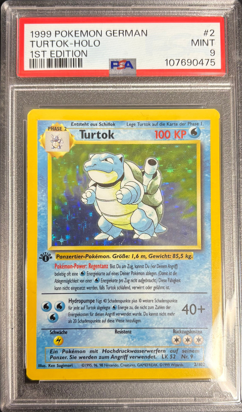Turtok Holo 1st Edition 1999 Pokemon German [PSA 9]