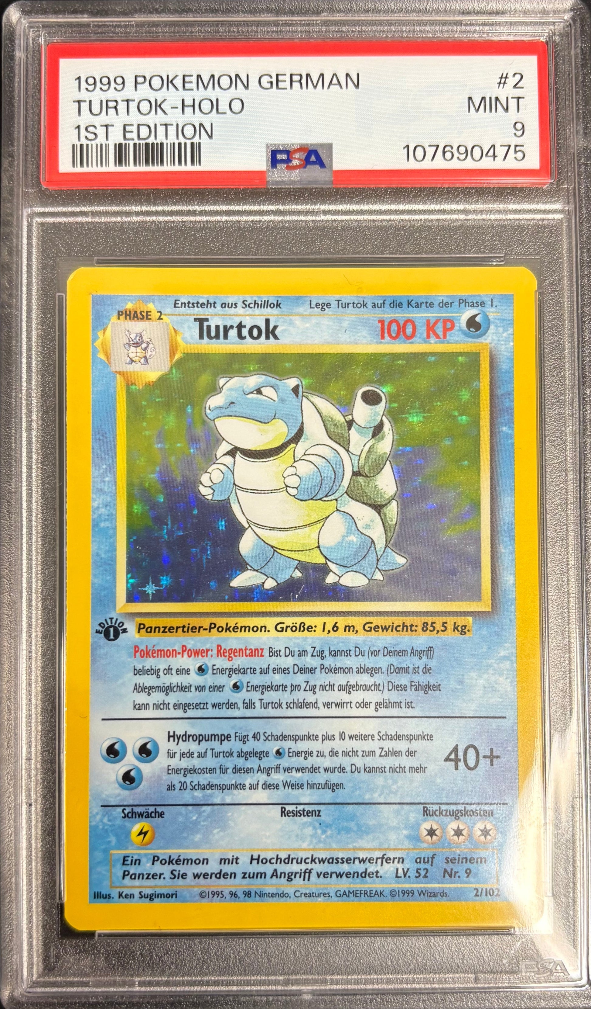 Turtok Holo 1st Edition 1999 Pokemon German [PSA 9]