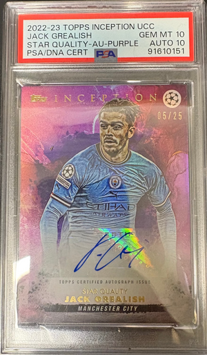 Jack Grealish Autograph /25 P S A Gem MT 10 2022-23 Topps Inception UCC