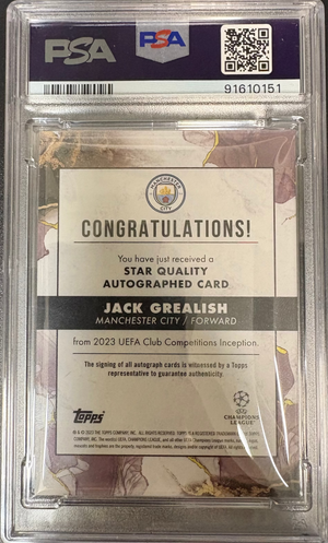 Jack Grealish Autograph /25 P S A Gem MT 10 2022-23 Topps Inception UCC