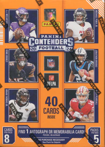 Panini Contenders Football 2024 Value Box – NFL Trading Cards – 1 Autogramm oder Memorabilia pro Box